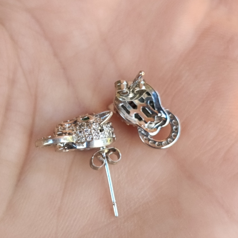 Sterling Art Deco Panther Earrings - Picture 4 of 5